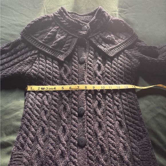 EUC - Aran Crafts 100% Merino Wool Cable Knit Sweater Coat (Charcoal Gray) - Picture 6 of 12